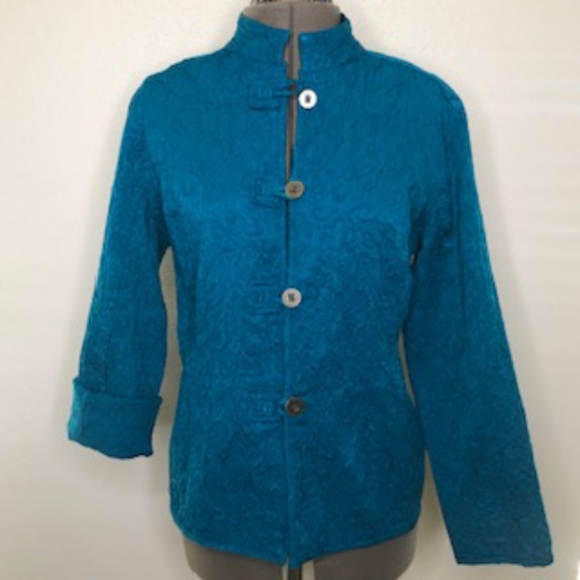 Chico's Teal Nehru Collar Jacket Size 2 - Picture 1 of 5